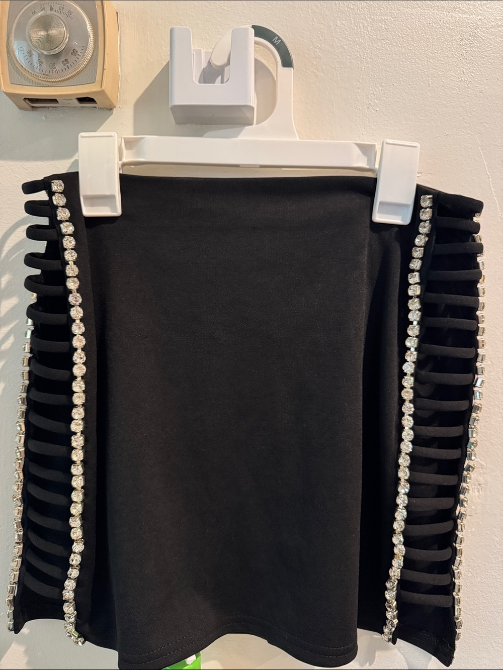 Black Mini Skirt with Side Rhinestone Cutouts